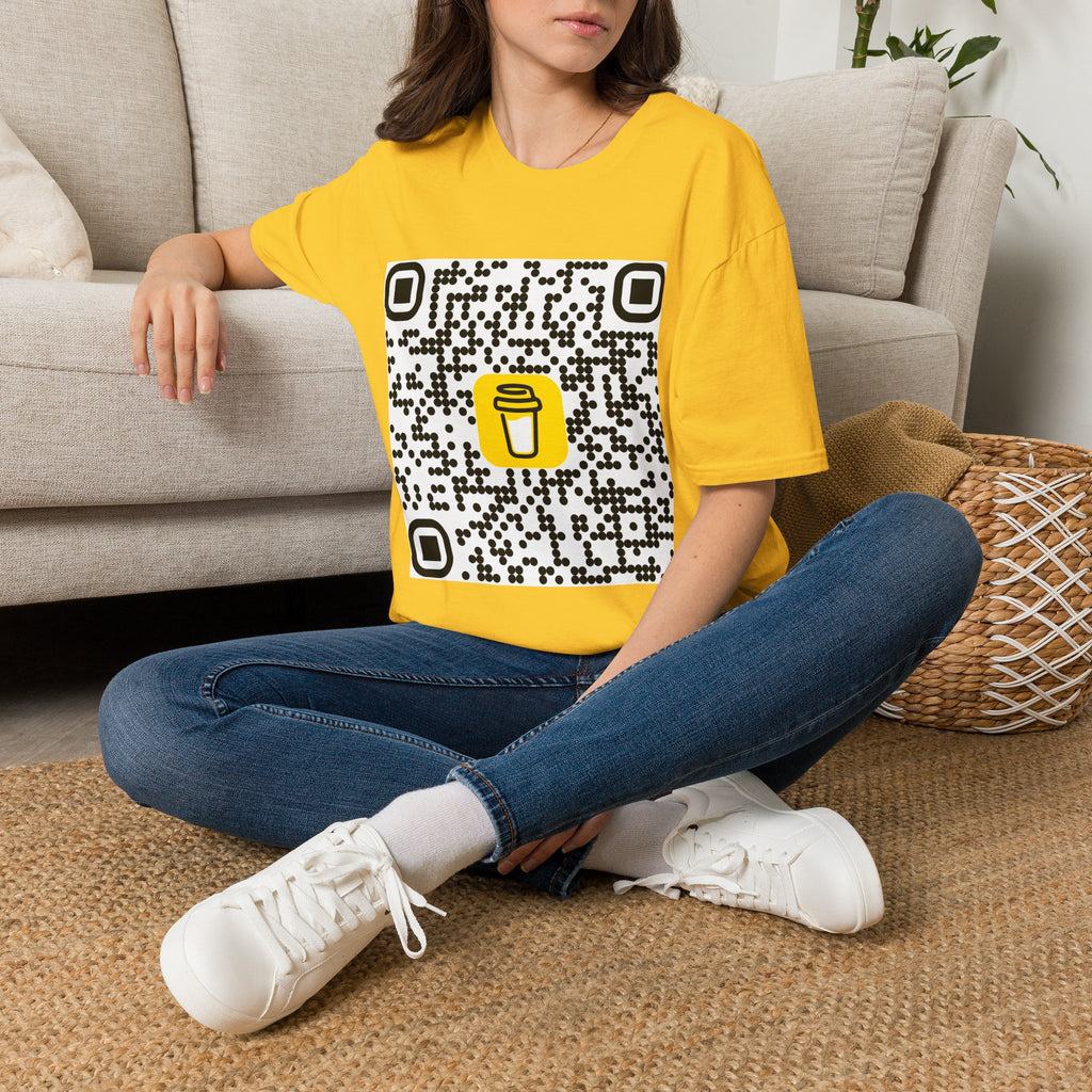 QR Code Coffee Cup T‑Shirt — Scan-to-Order Cafe Tee