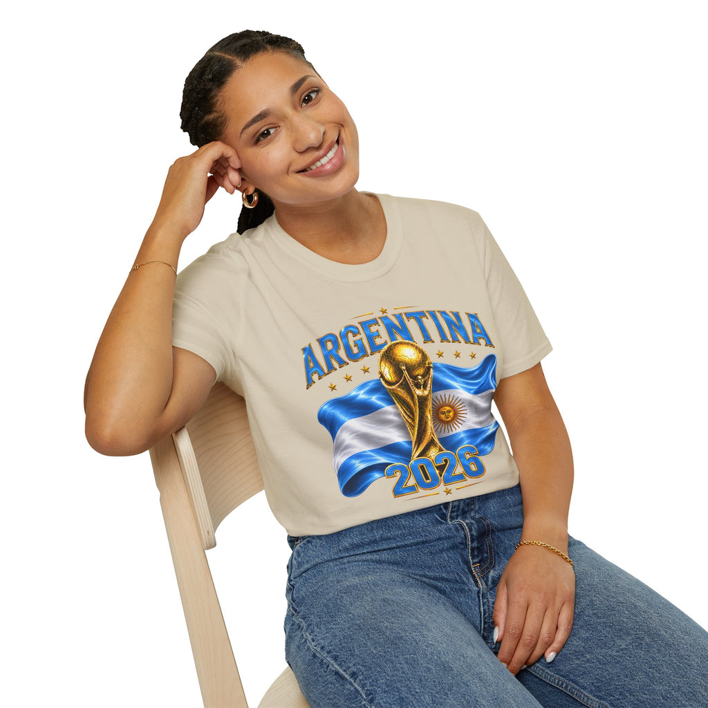 Argentina 2026 World Cup T-Shirt — Golden Trophy & Flag Soccer Fan Tee