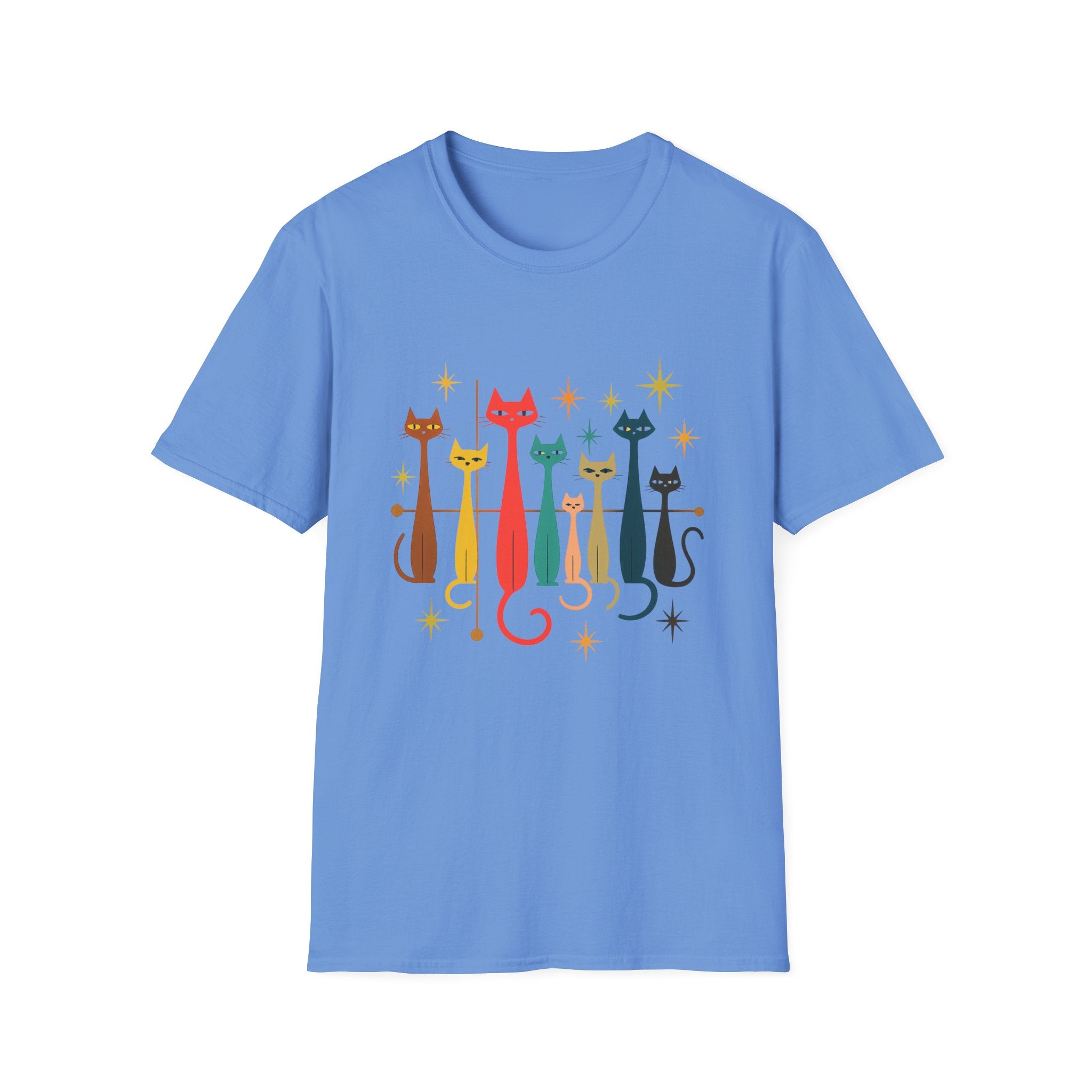 Retro Mid-Century Cats T-Shirt | Colorful Stylized Cat Illustration