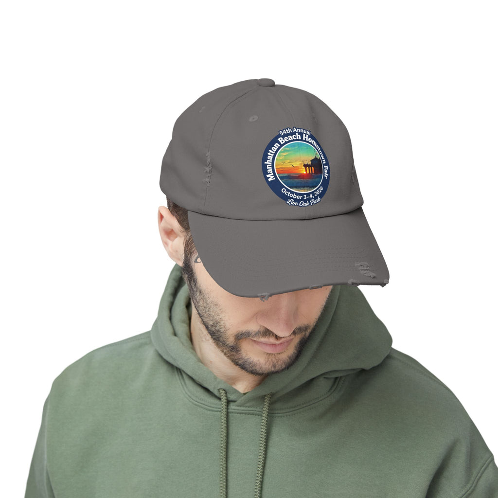 Distressed Baseball Cap - Manhattan Beach Hometown Fair 2026 Sunset Logo