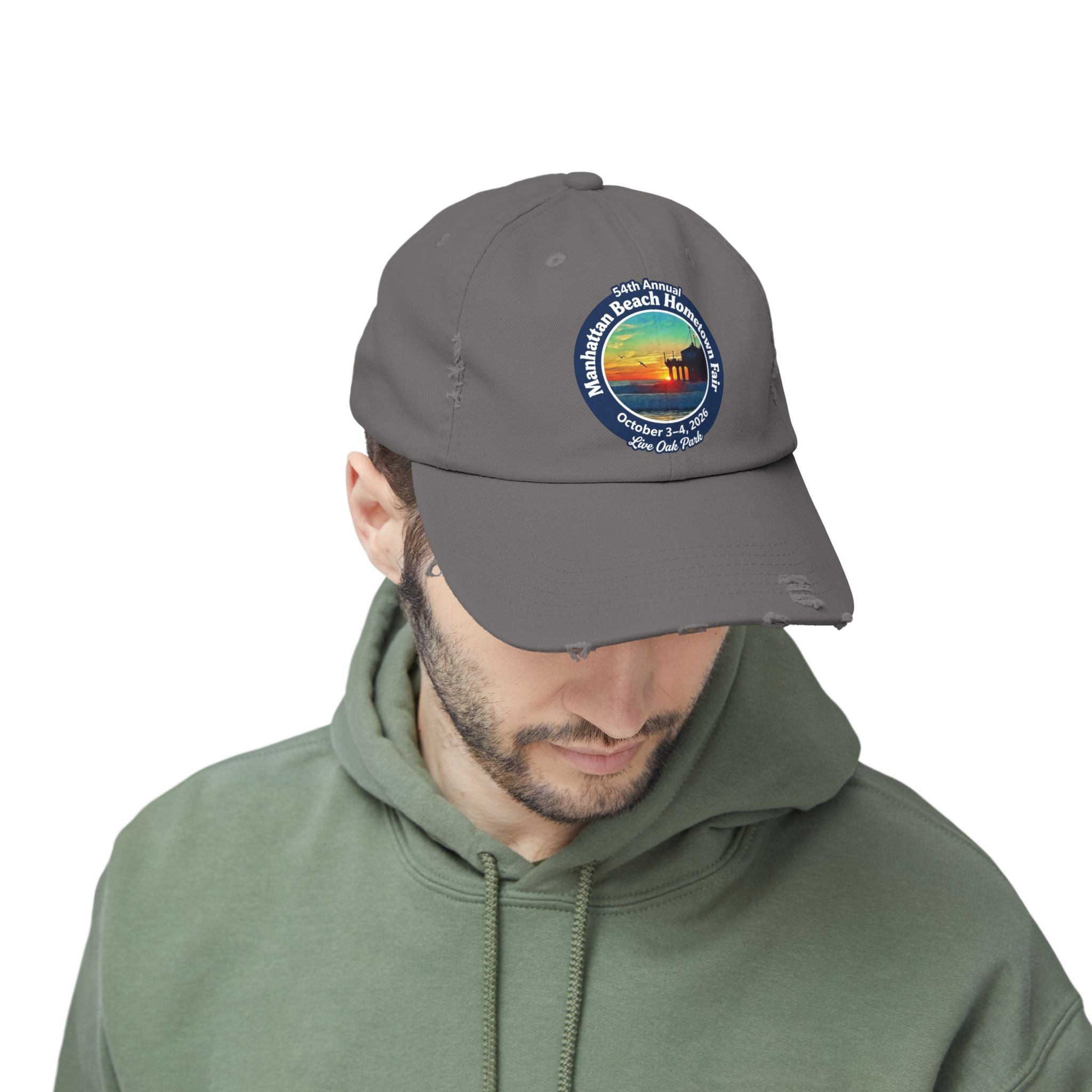 Distressed Baseball Cap - Manhattan Beach Hometown Fair 2026 Sunset Logo