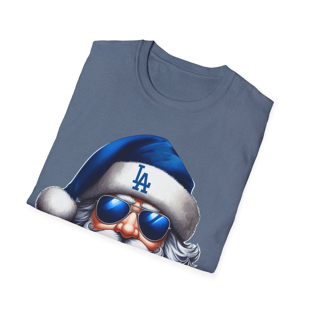 Blue Los Angeles Doyers Santa Tee | Santa Hat Graphic T-Shirt #Doyers
