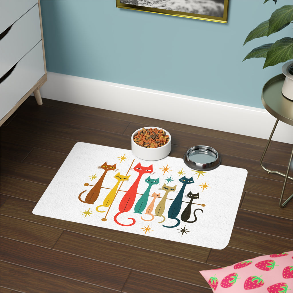 Retro Mid Century Cats Pet Food Mat | 12x18 Cat Feeding Placemat