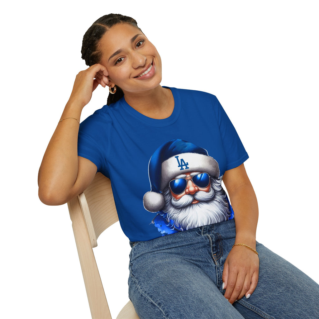 LA Dodgers Blue Santa T-Shirt — Cool Sunglasses Holiday Tee