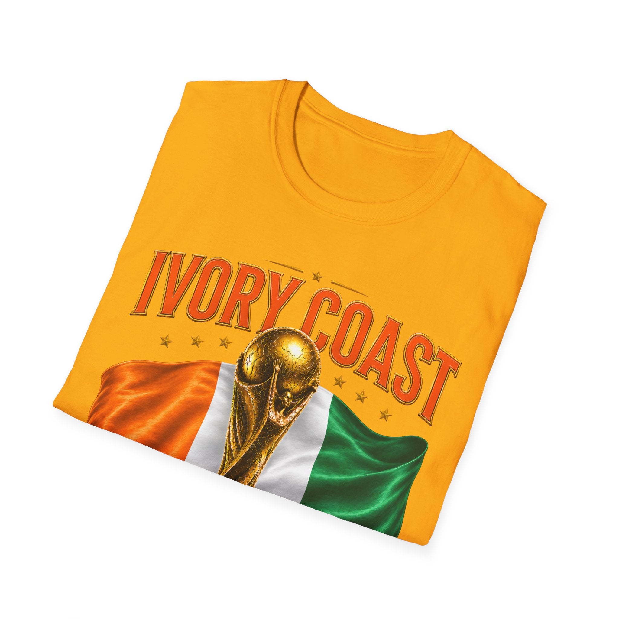 Ivory Coast 2026 World Cup T‑Shirt — FIFA Trophy & Flag Soccer Fan Tee