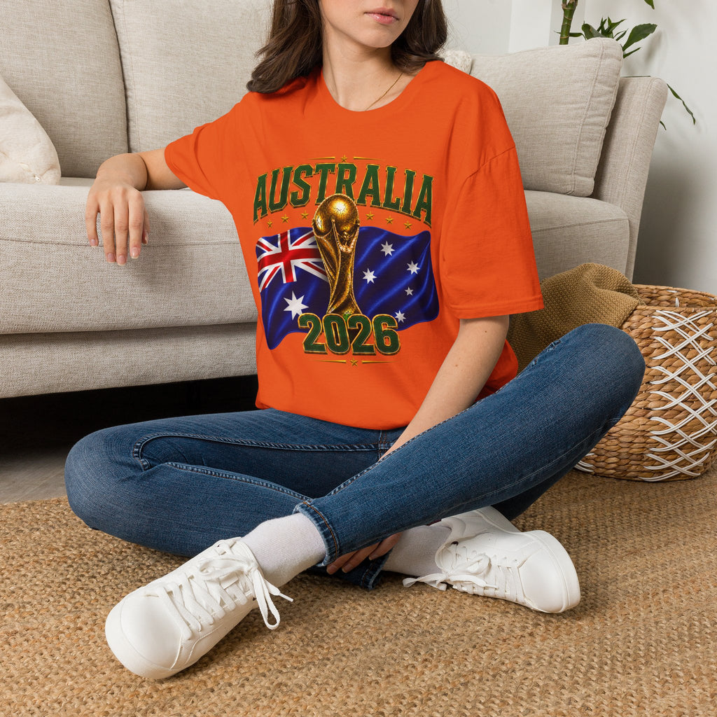 Australia 2026 Soccer World Cup T-Shirt — Aussie Flag & Trophy Design