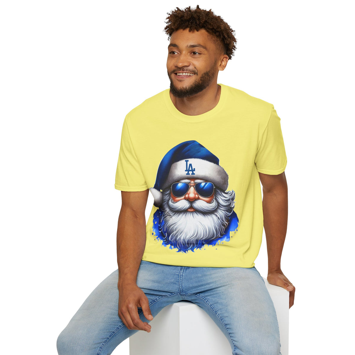 LA Dodgers Blue Santa T-Shirt — Cool Sunglasses Holiday Tee