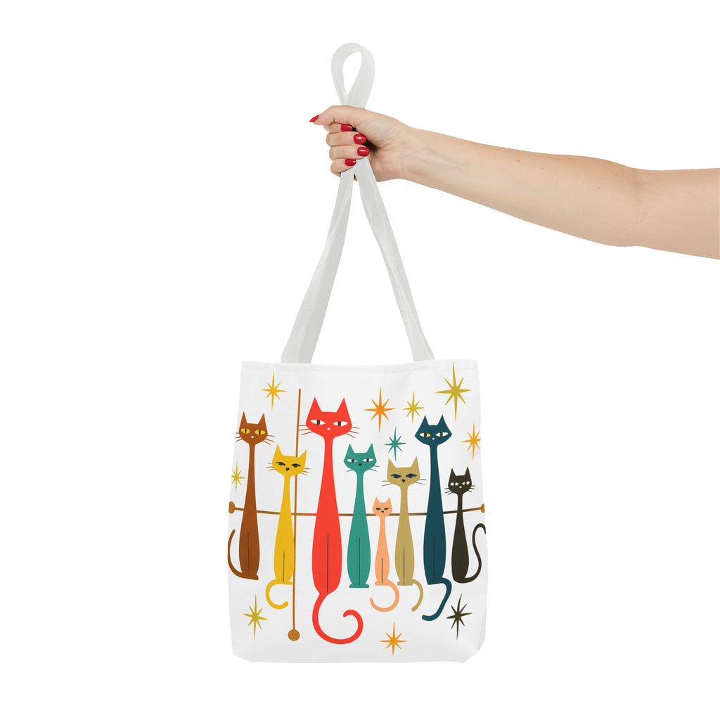Retro Long Cats Tote Bag | Colorful Mid-Century Cat Pattern