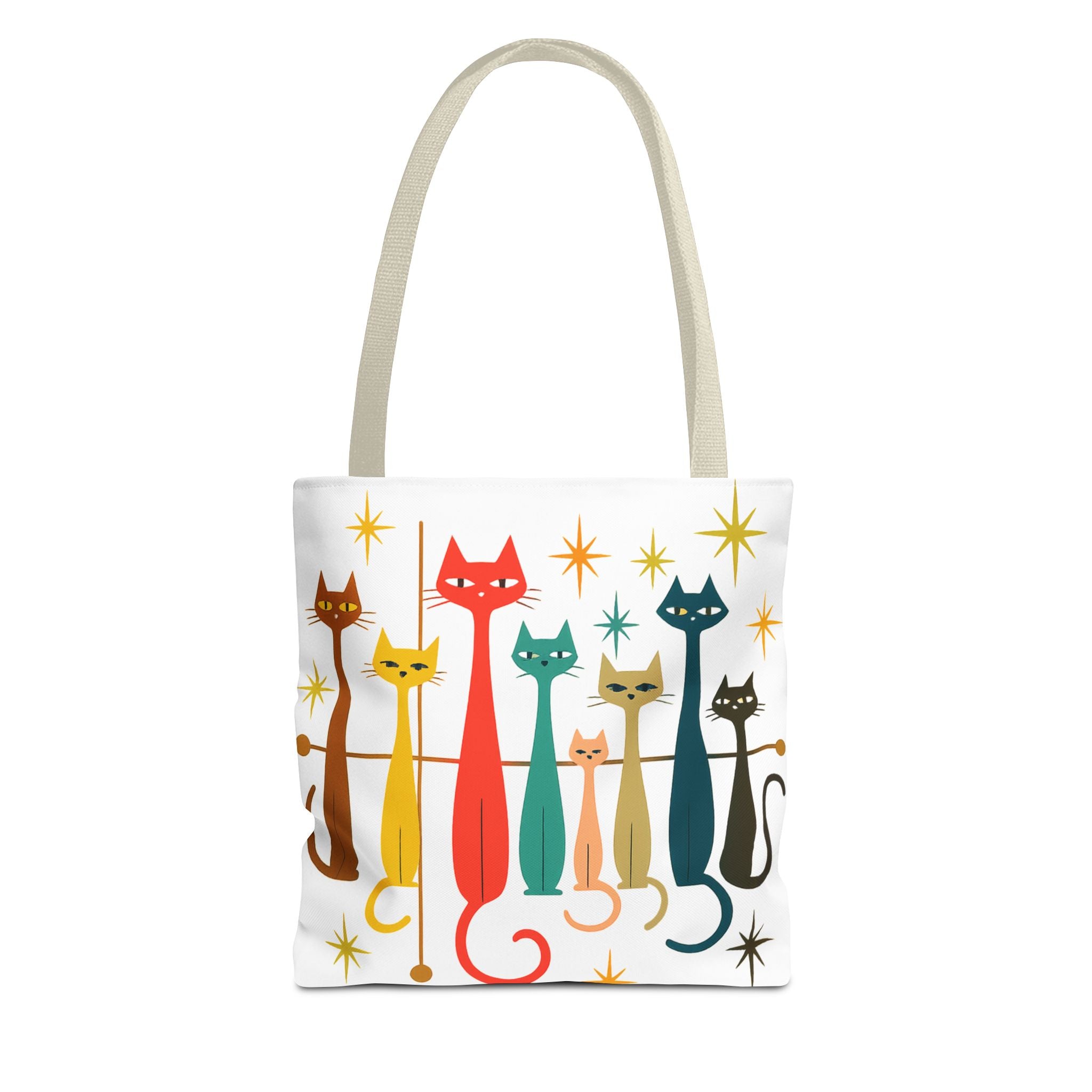 Retro Long Cats Tote Bag | Colorful Mid-Century Cat Pattern
