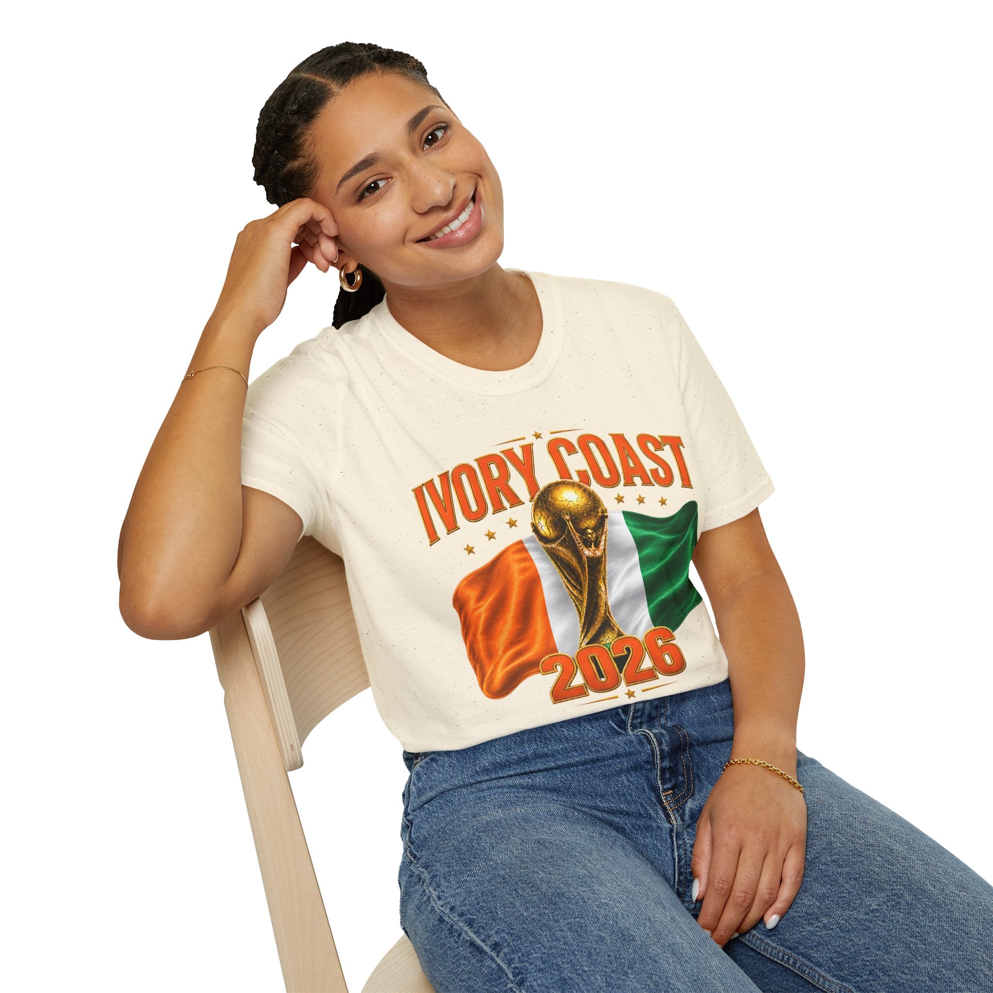 Ivory Coast 2026 World Cup T‑Shirt — FIFA Trophy & Flag Soccer Fan Tee
