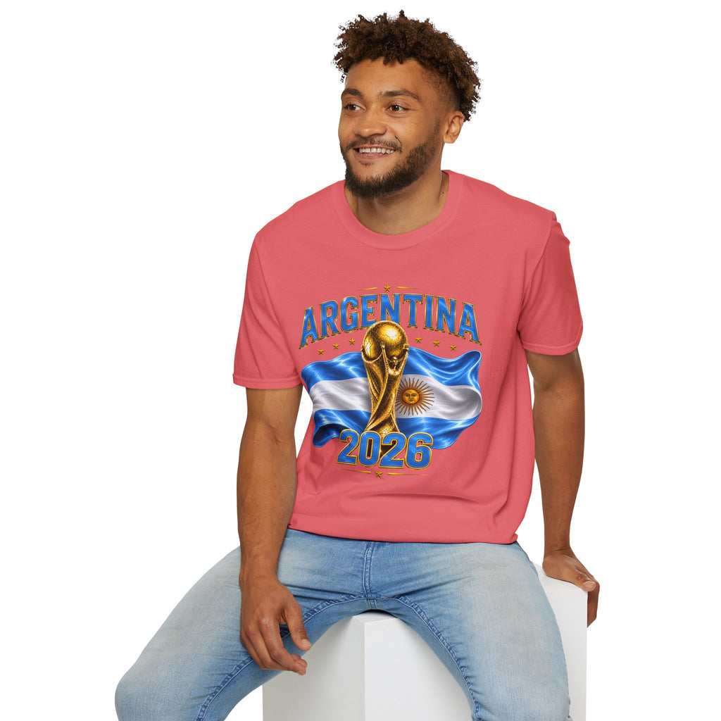 Argentina 2026 World Cup T-Shirt — Golden Trophy & Flag Soccer Fan Tee