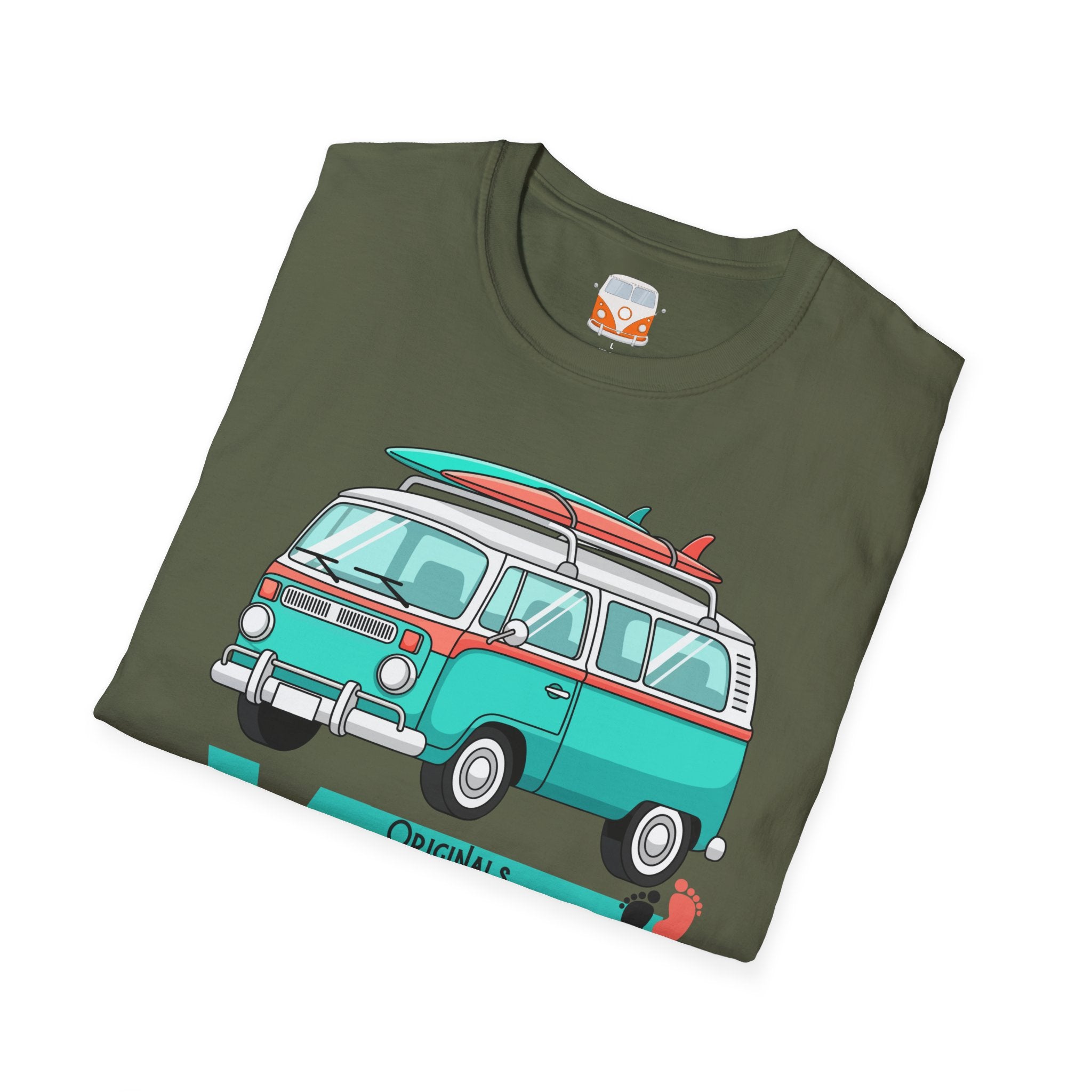 Retro Surf VW Van T-Shirt | Vintage Camper Bus Beach Tee Original Bare Feet
