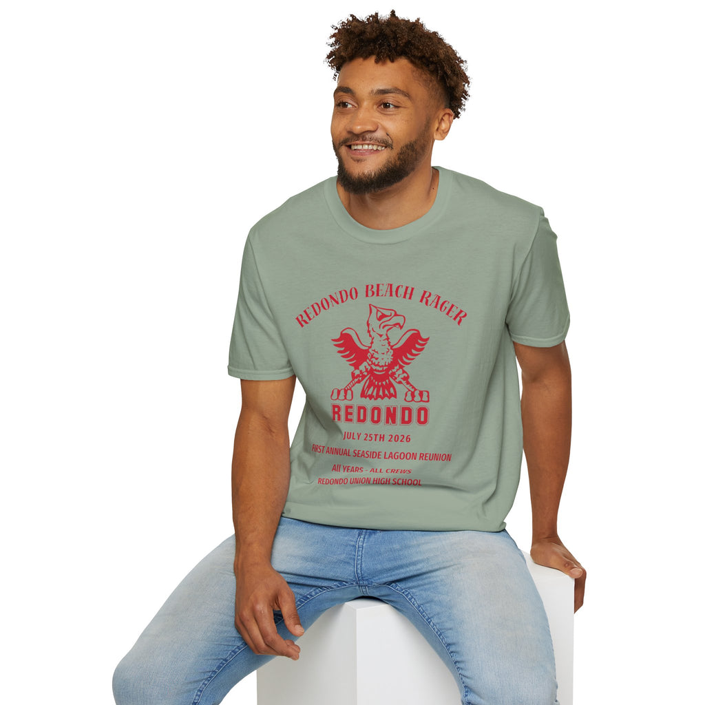 Redondo Beach Rager T-Shirt — Vintage School Spirit Graphic Tee - First Annual All Class Reunion 7-25-26 at Seaside Lagoon Redondo Beach