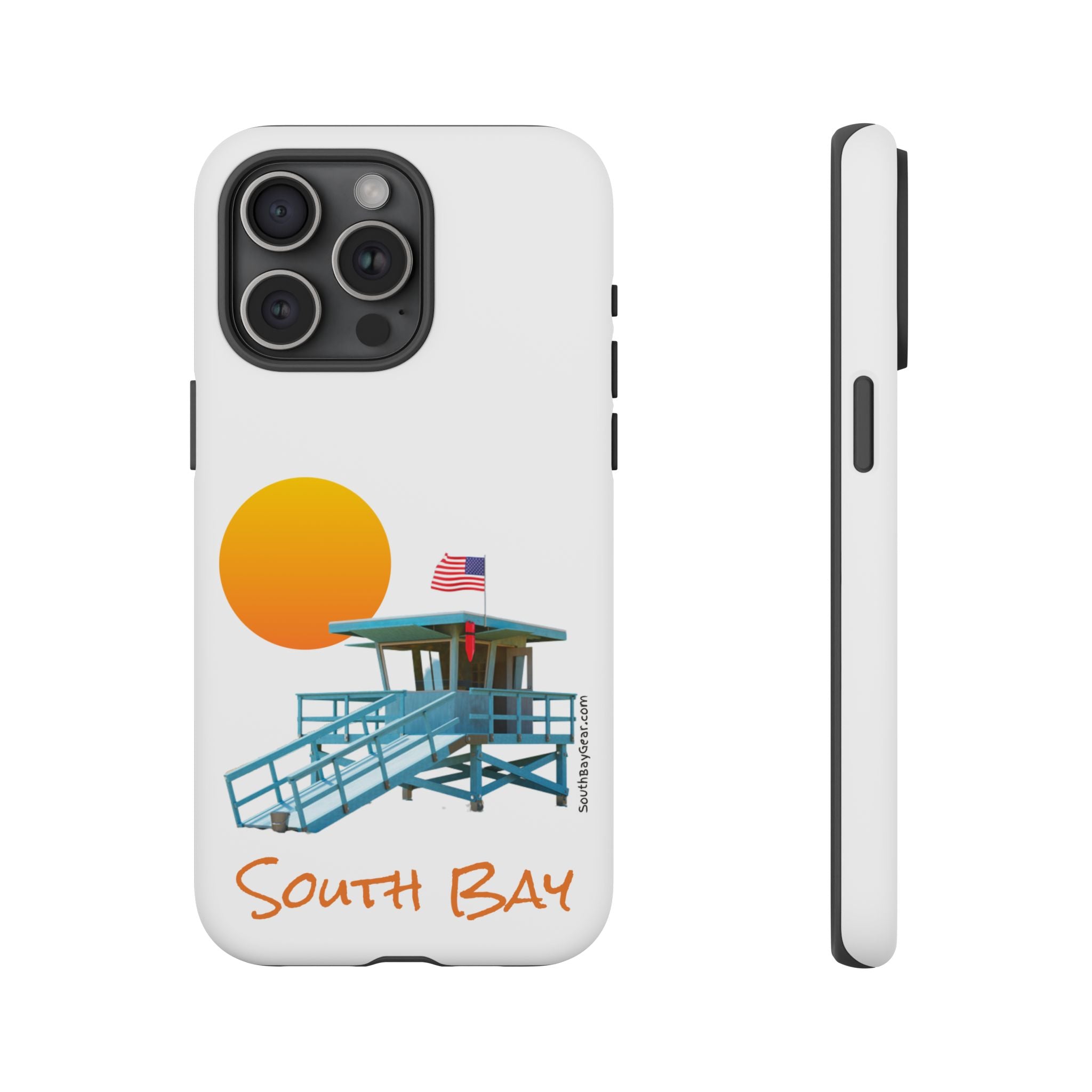 South Bay Lifeguard Stand with American Flag Tough Phone Cases