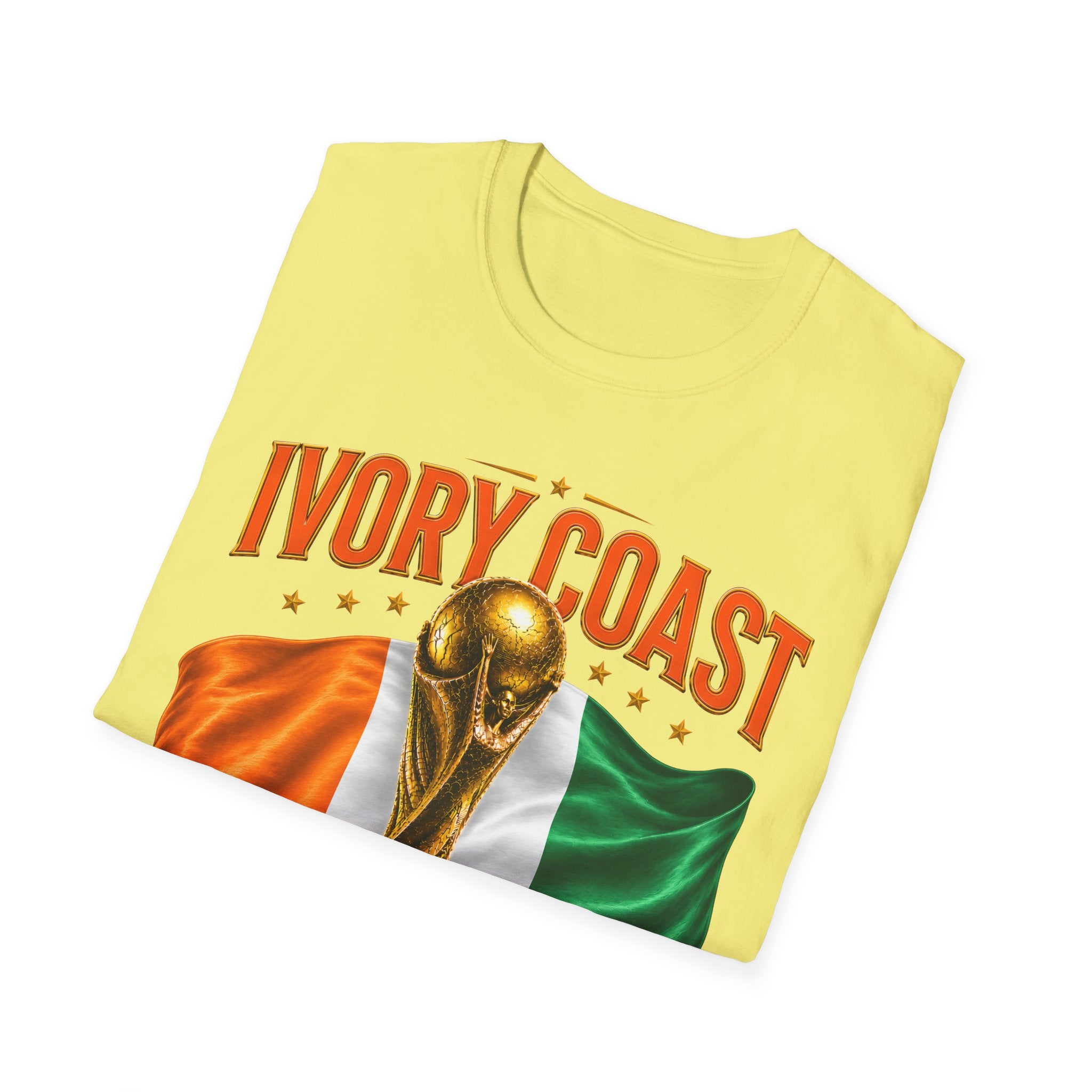Ivory Coast 2026 World Cup T‑Shirt — FIFA Trophy & Flag Soccer Fan Tee