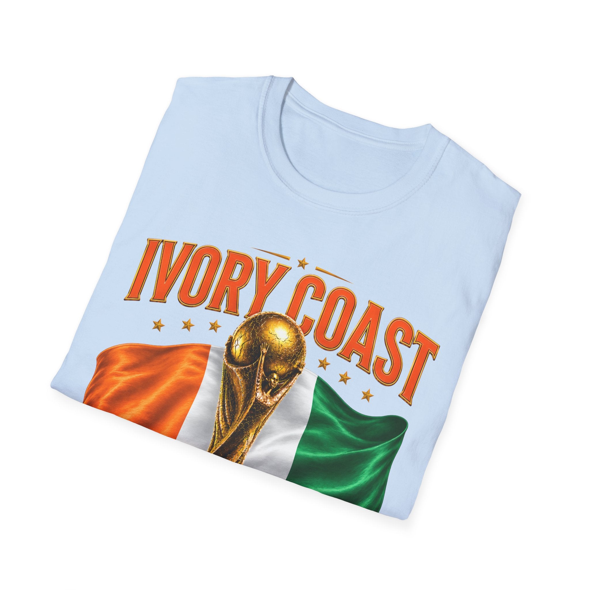 Ivory Coast 2026 World Cup T‑Shirt — FIFA Trophy & Flag Soccer Fan Tee