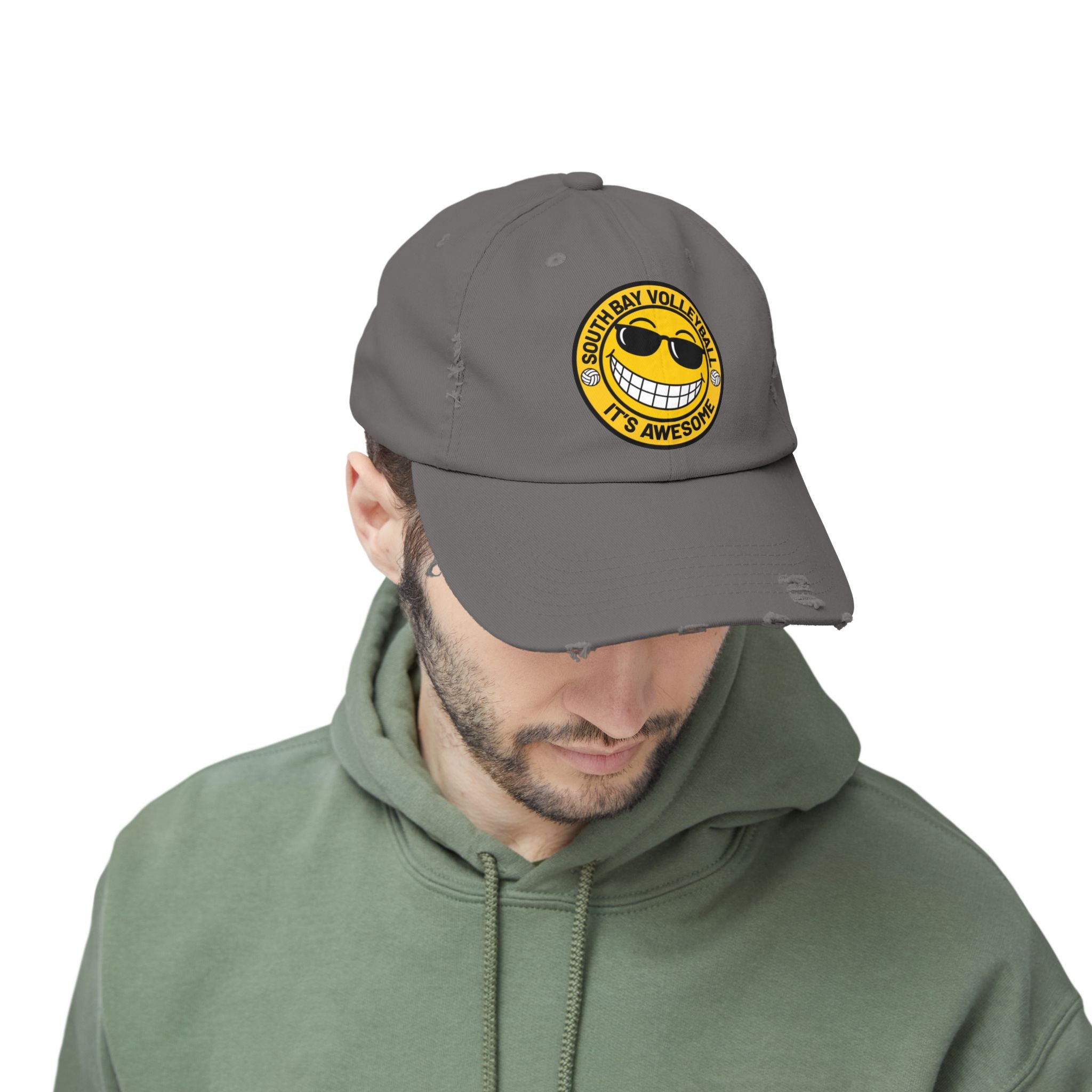 Distressed Volleyball Cap - "South Bay Volleyball It's Awesome" Smiley Logo