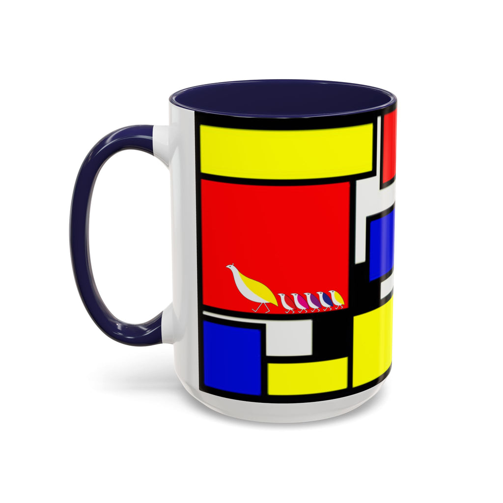 IKIYK School Bus Mondrian Style Geometric Pattern Mug | Accent Coffee Mug 11oz 15oz 1970s