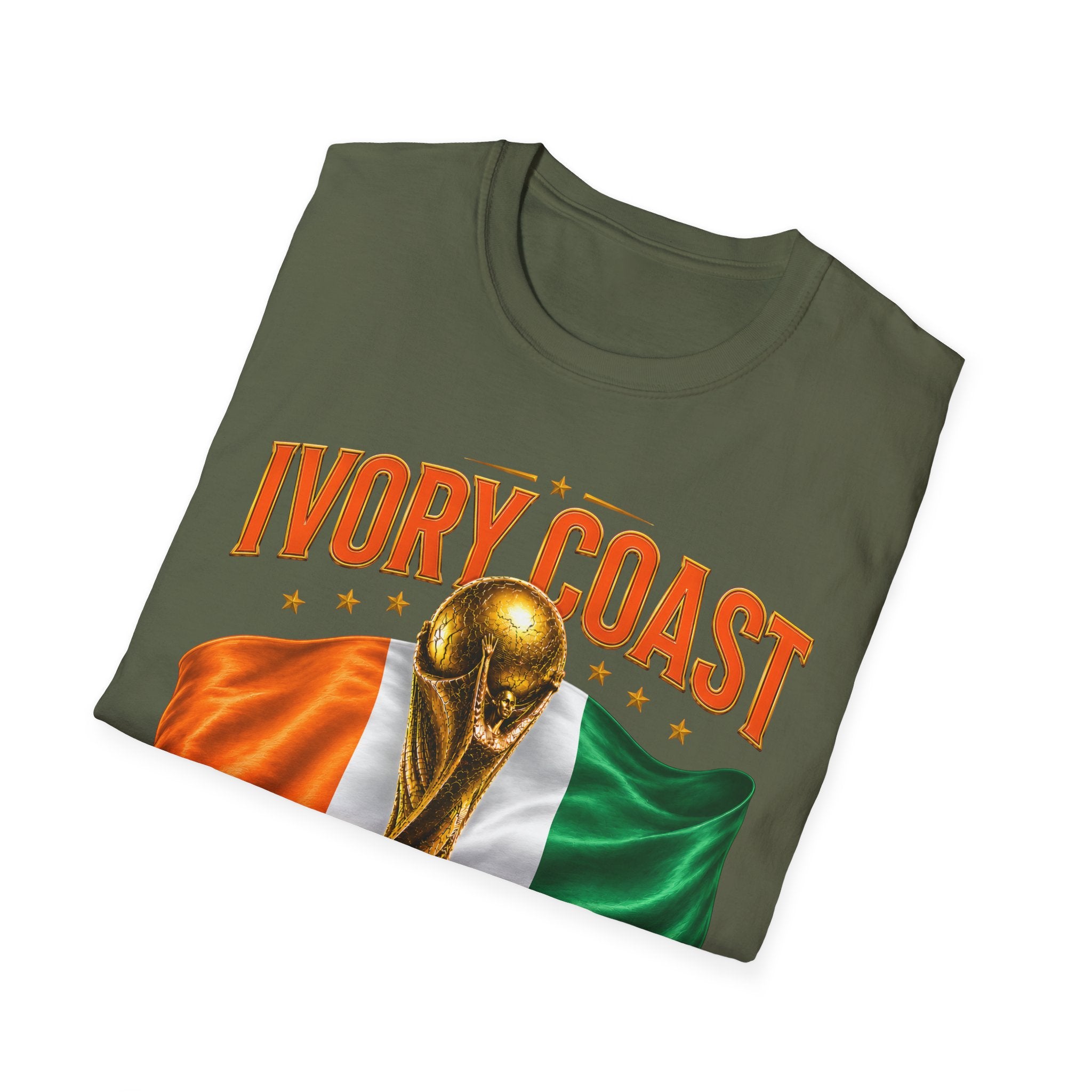 Ivory Coast 2026 World Cup T‑Shirt — FIFA Trophy & Flag Soccer Fan Tee