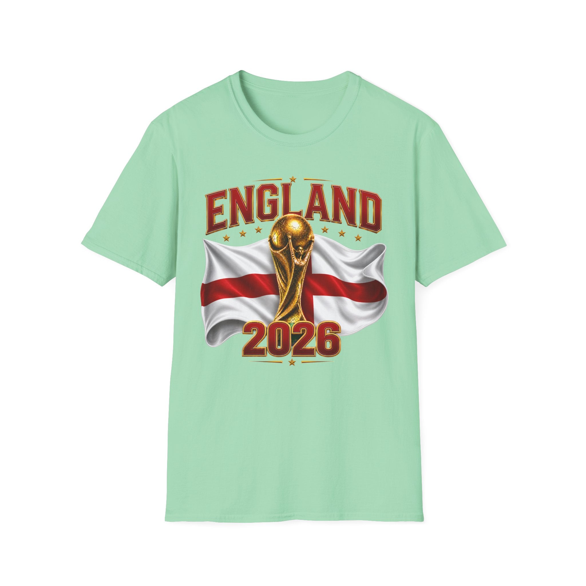 England 2026 World Cup T-Shirt — Gold Trophy & St George’s Flag Soccer Fan Tee