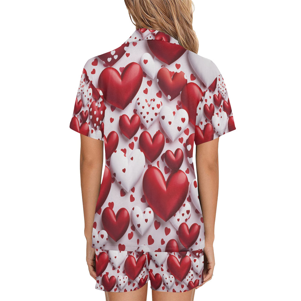 Hearts for You Women's V-Neck Short Pajama Set Made in USA Free shipping