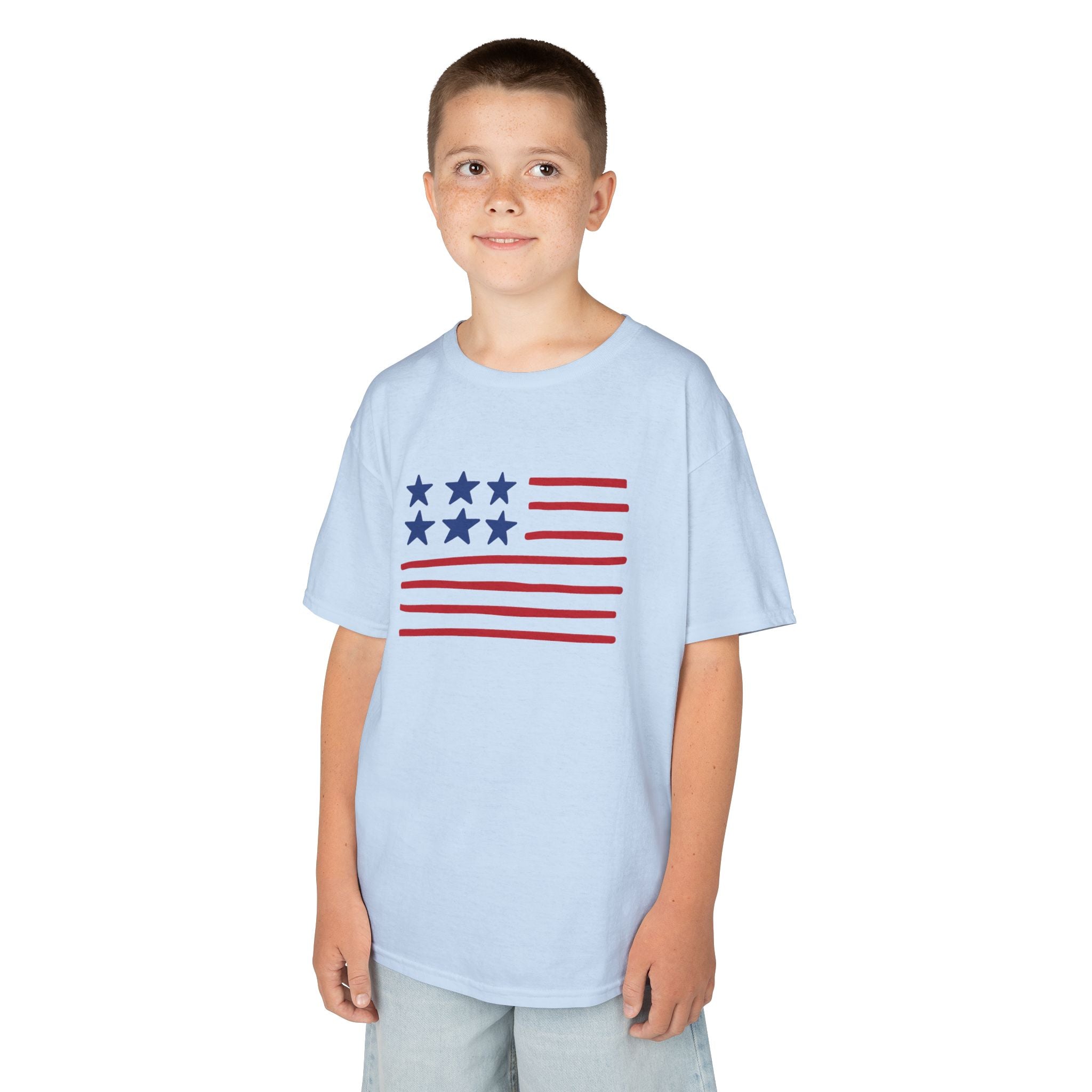 Stars and Stripes  Kids American Flag T-Shirt — Red & Blue Stars Stripe Patriotic Tee