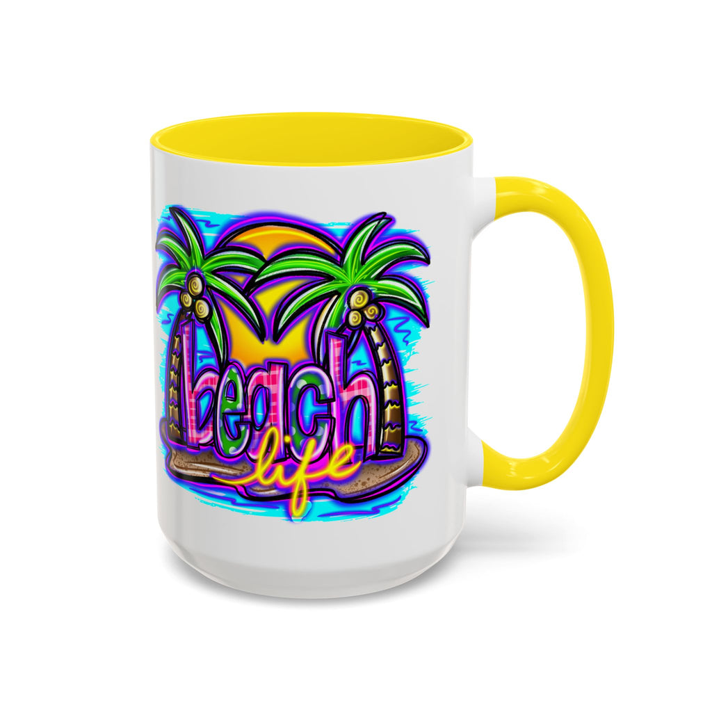 Beach Life Coffee Mug — Tropical Palm Sunset Accent Mug (11/15oz)