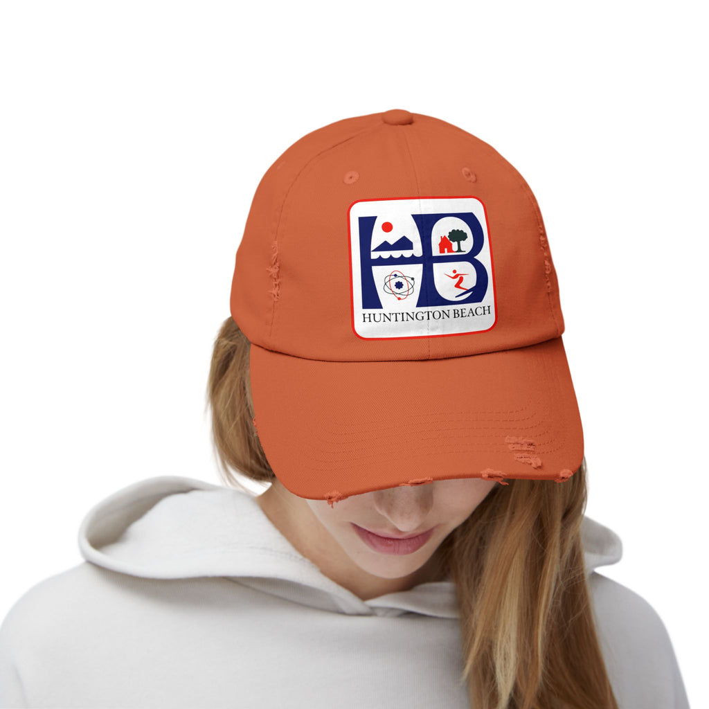 Huntington Beach Distressed Mom and Dad Hat — Vintage Surf & Coastal Patch Cap