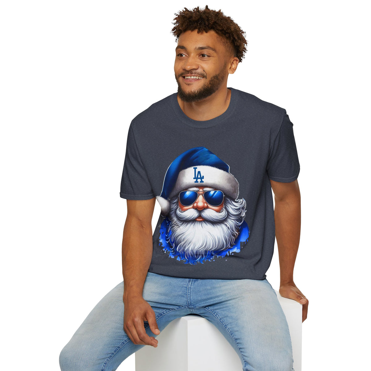 LA Dodgers Blue Santa T-Shirt — Cool Sunglasses Holiday Tee