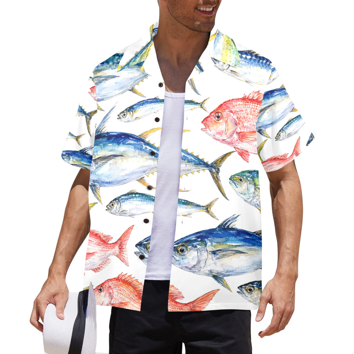 Something's Fishy - With Your Story  Men's All Over Print Hawaiian Shirt Made In USA Ships to USA Only