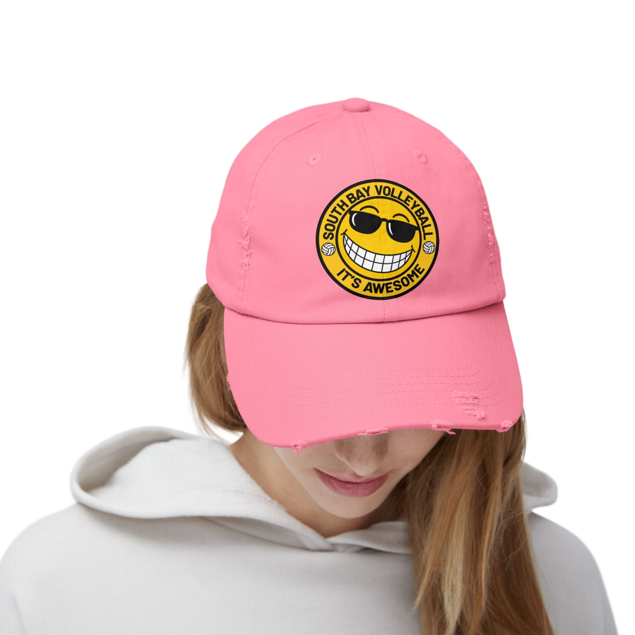 Distressed Volleyball Cap - "South Bay Volleyball It's Awesome" Smiley Logo