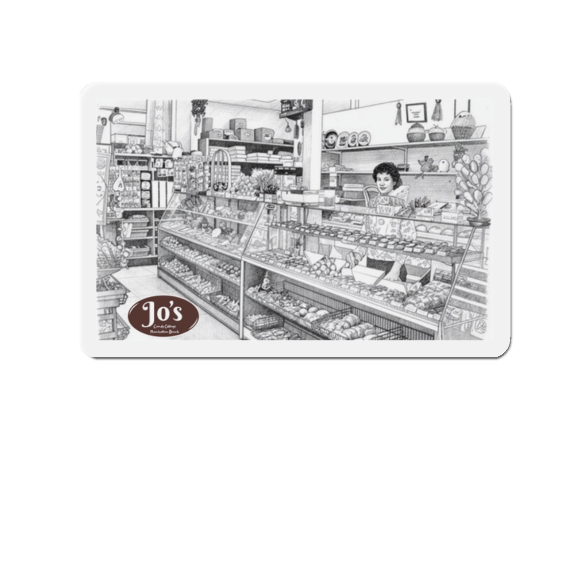 Vintage Candy Store Manhattan Beach Illustration Die-Cut Magnet | Jo's Candy Cottage  IYKYK