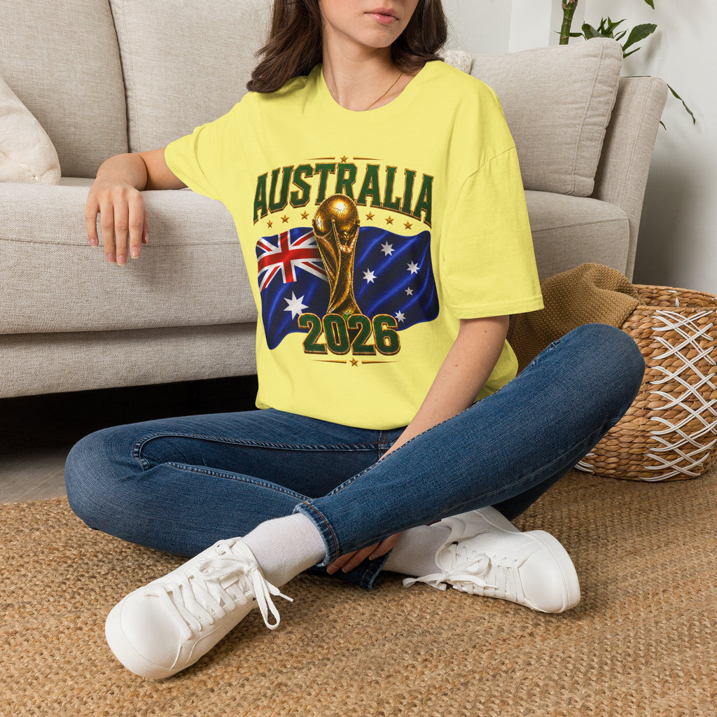 Australia 2026 Soccer World Cup T-Shirt — Aussie Flag & Trophy Design