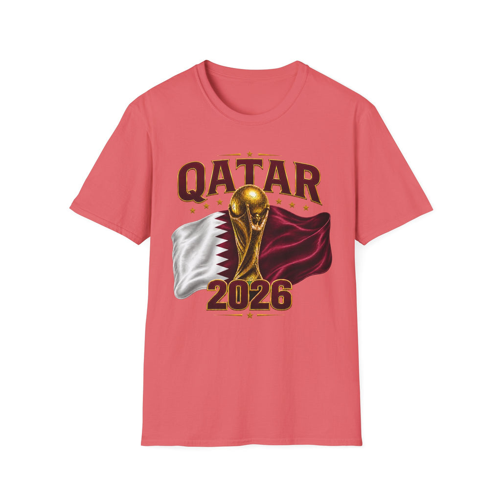 Qatar 2026 World Cup T-Shirt — Golden Trophy & Flag Soccer Tee