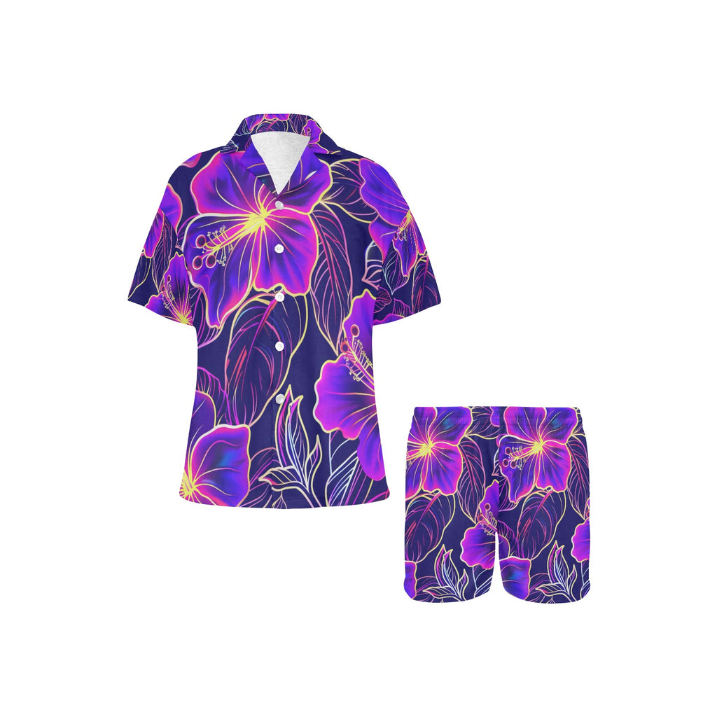 Women's V-Neck Short Pajama Set Hawaiian Style  Made in USA Free shipping