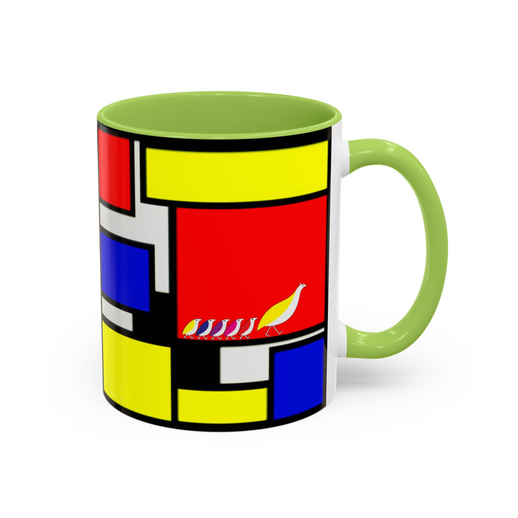 IKIYK School Bus Mondrian Style Geometric Pattern Mug | Accent Coffee Mug 11oz 15oz 1970s