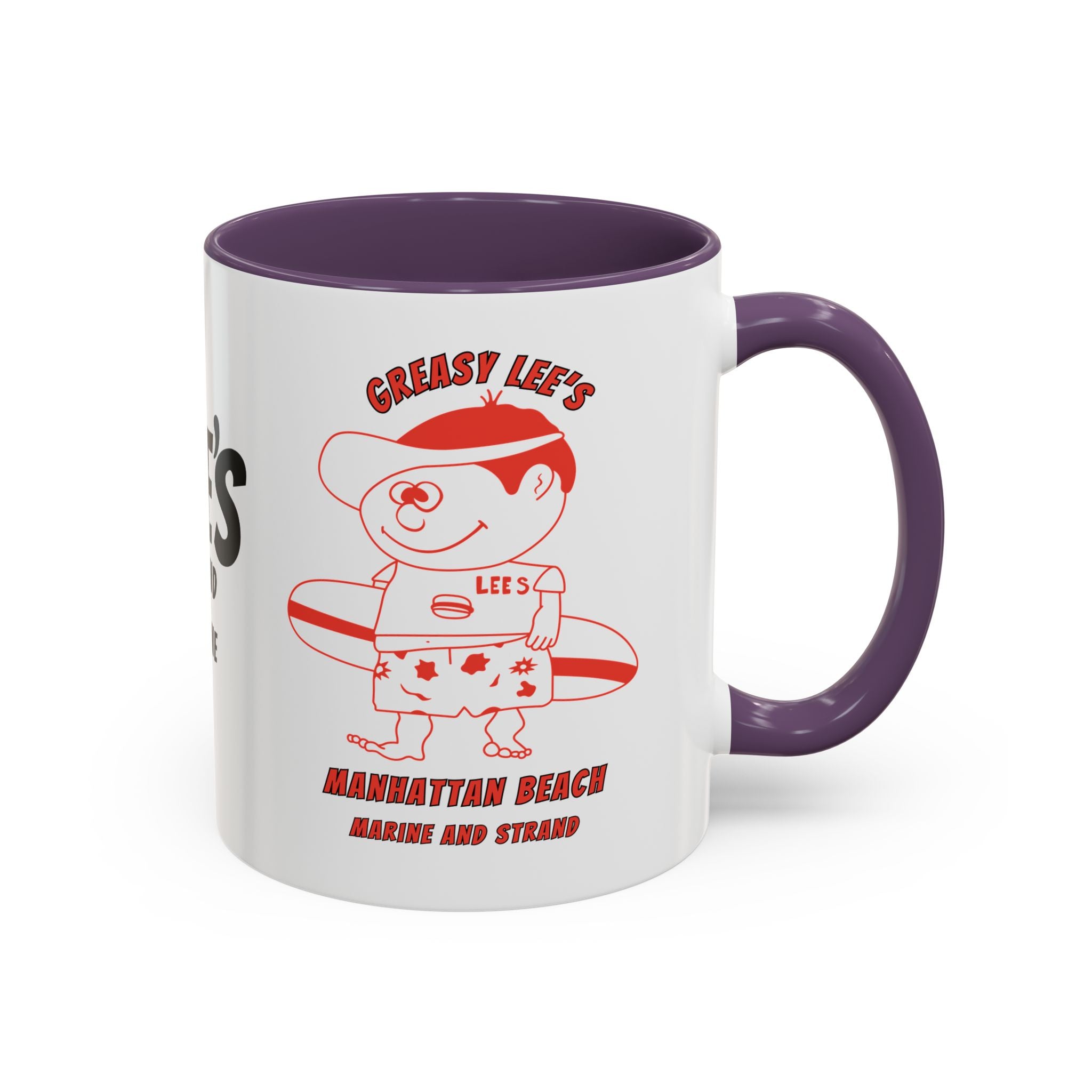 Greasy Lee's Surfer Logo Mug | Marine and Strand Manhattan Beach Old School  Accent Coffee Mug 11oz 15oz