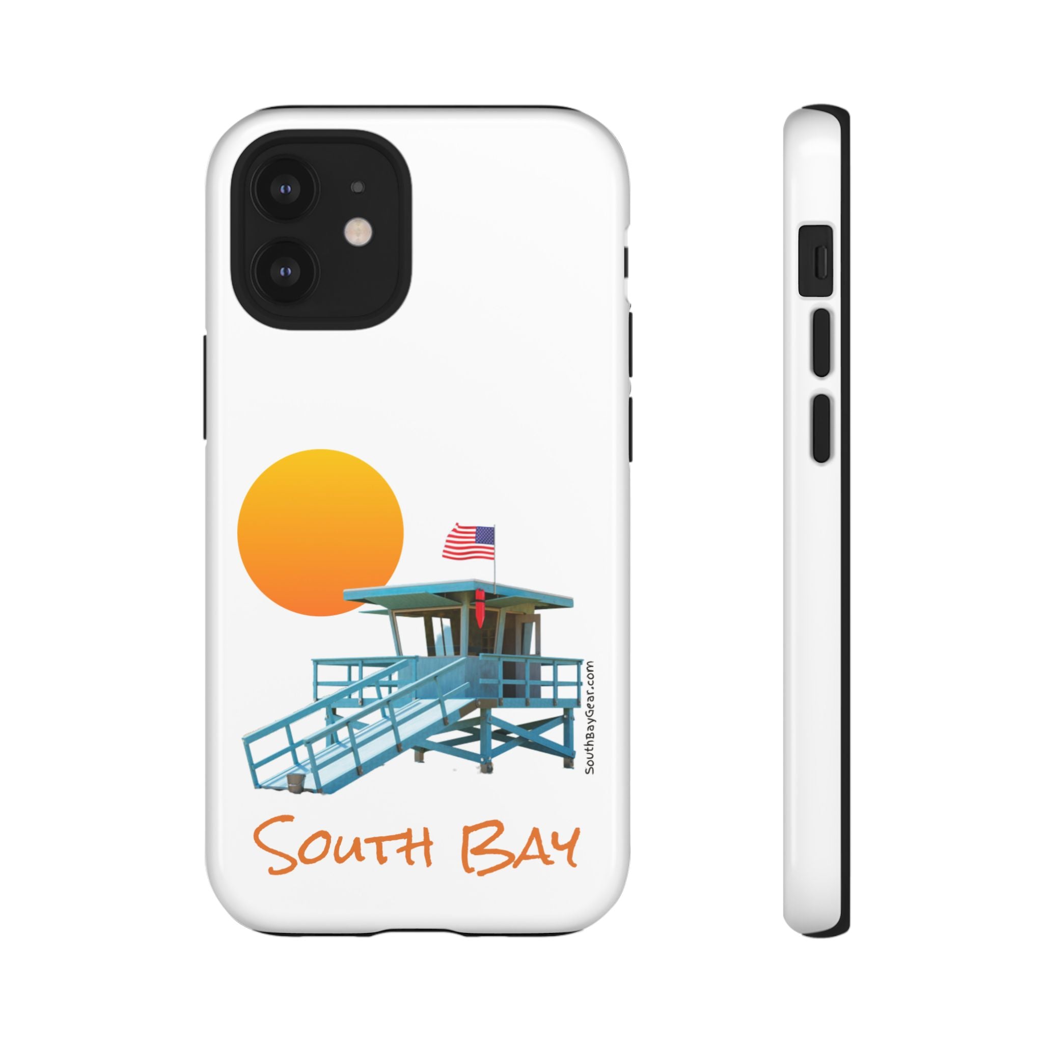 South Bay Lifeguard Stand with American Flag Tough Phone Cases