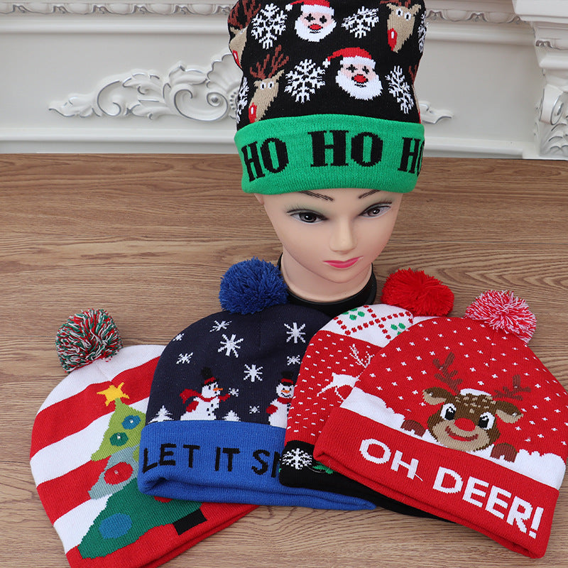 Christmas Decoration Supplies Adult Children's Knitted Christmas Hat Colorful Luminous Knitted Hat Elderly LED Christmas Hat