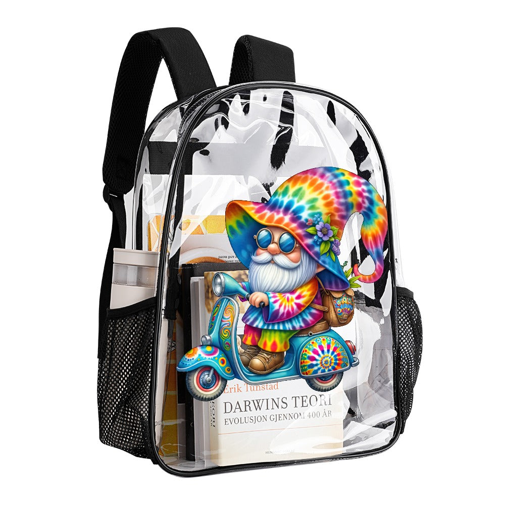 Tie Dye Gnome Riding Scooter Transparent Bag 17 inch