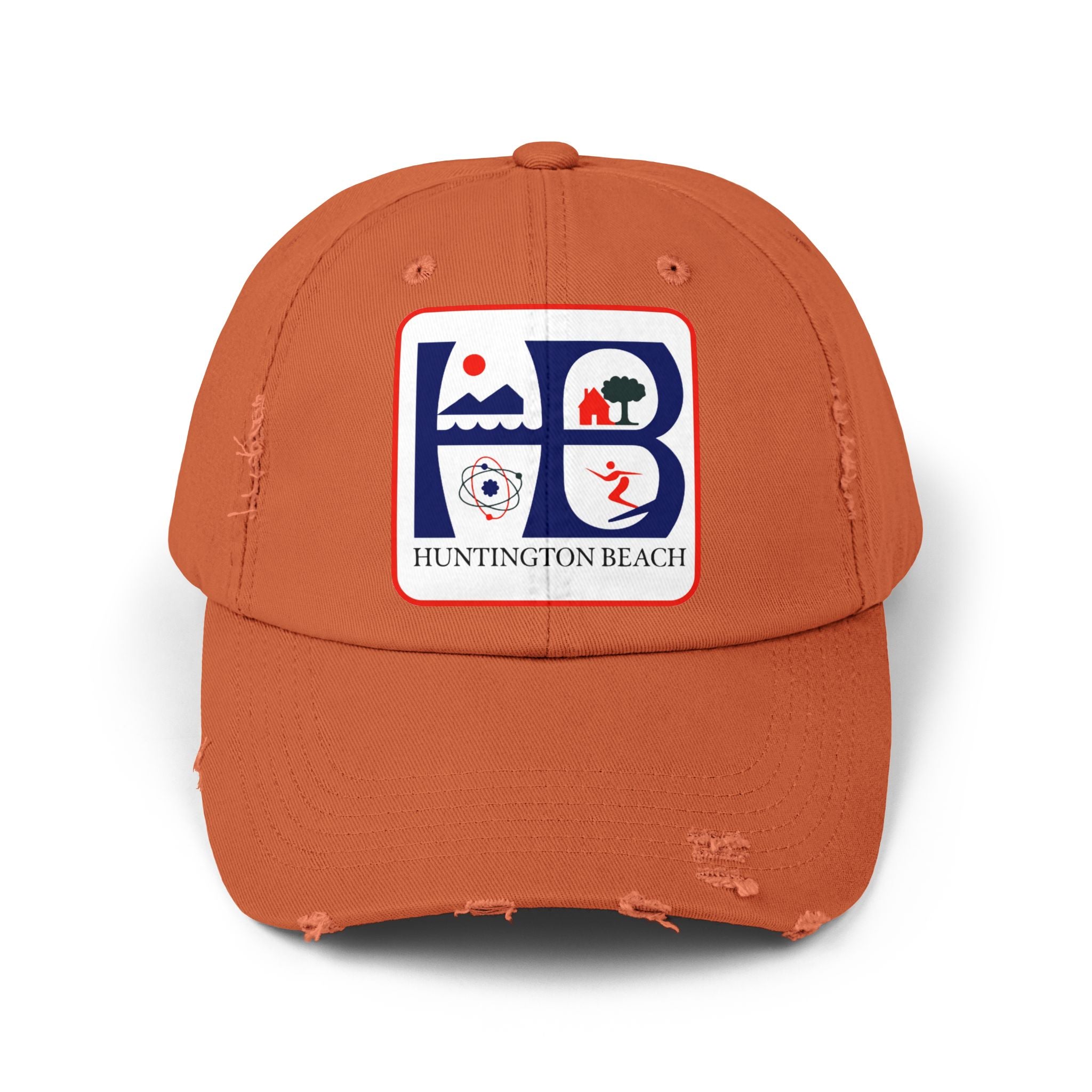 Huntington Beach Distressed Mom and Dad Hat — Vintage Surf & Coastal Patch Cap
