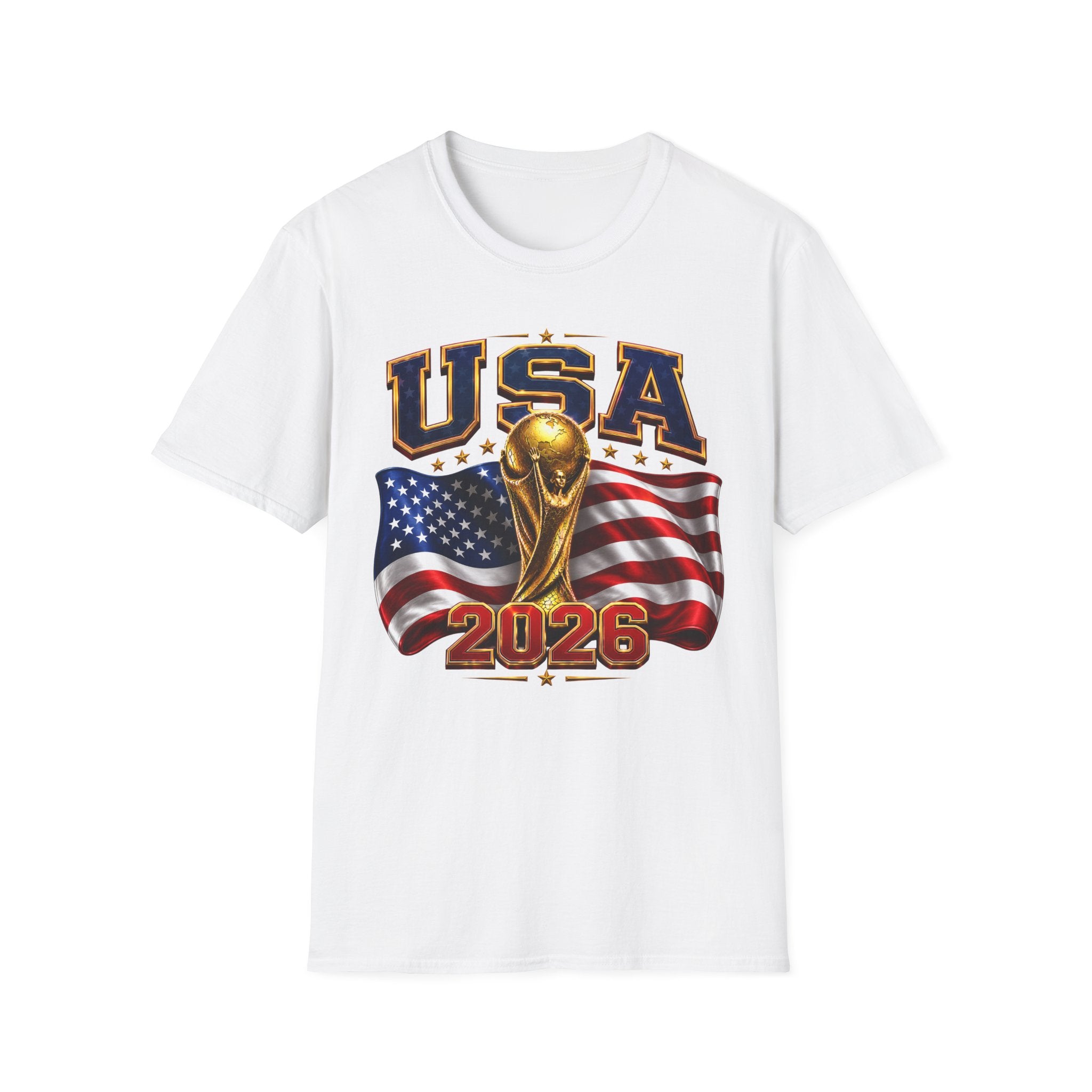 USA World Cup 2026 Soccer T-Shirt – American Flag & Trophy Design