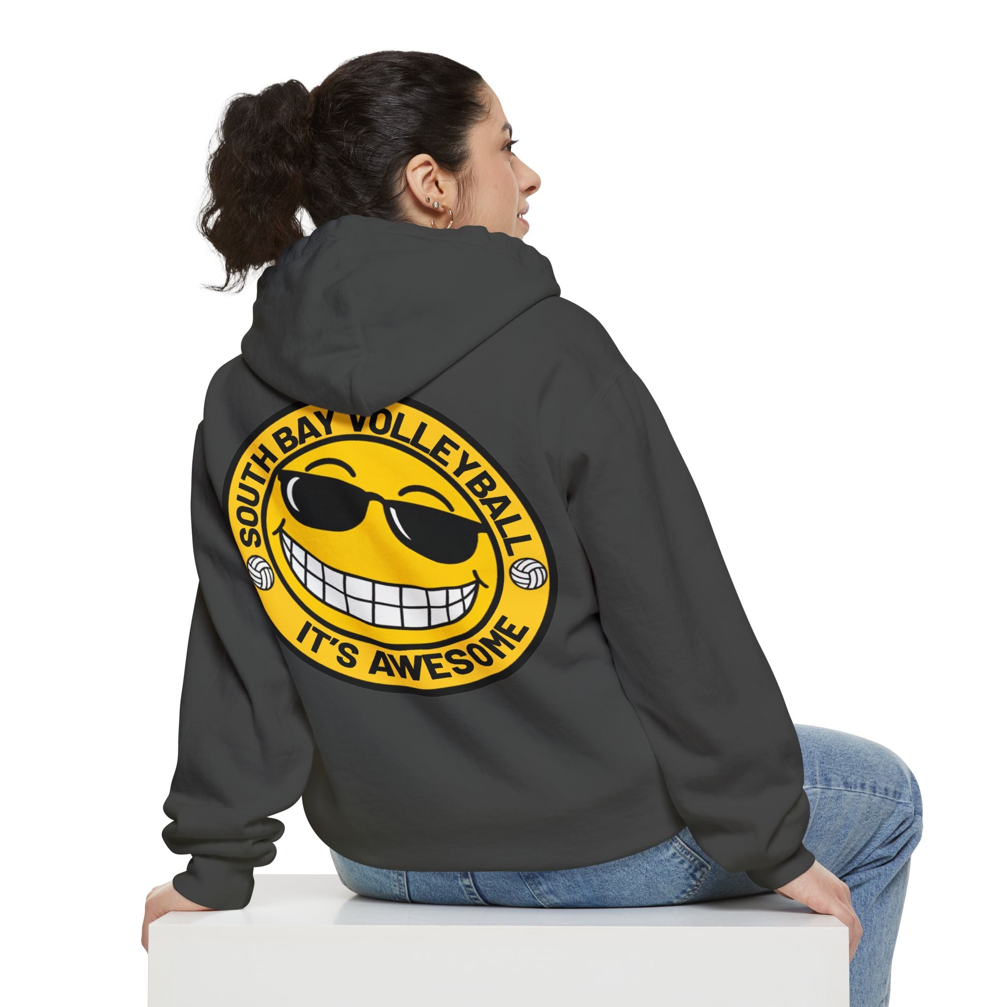 Volleyball Smiley Hoodie — "South Bay Volleyball It's Awesome" Crewneck