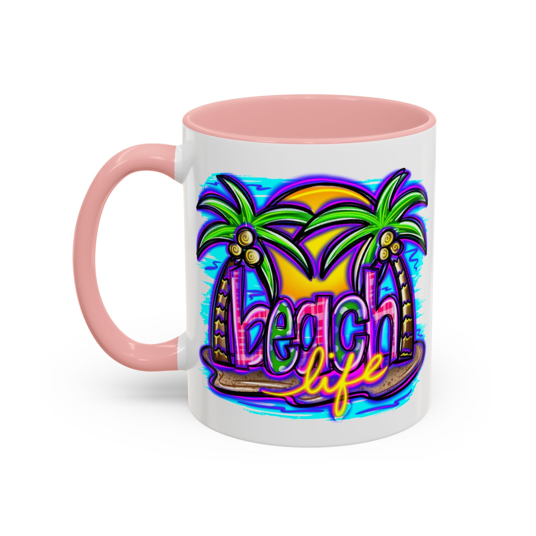 Beach Life Coffee Mug — Tropical Palm Sunset Accent Mug (11/15oz)