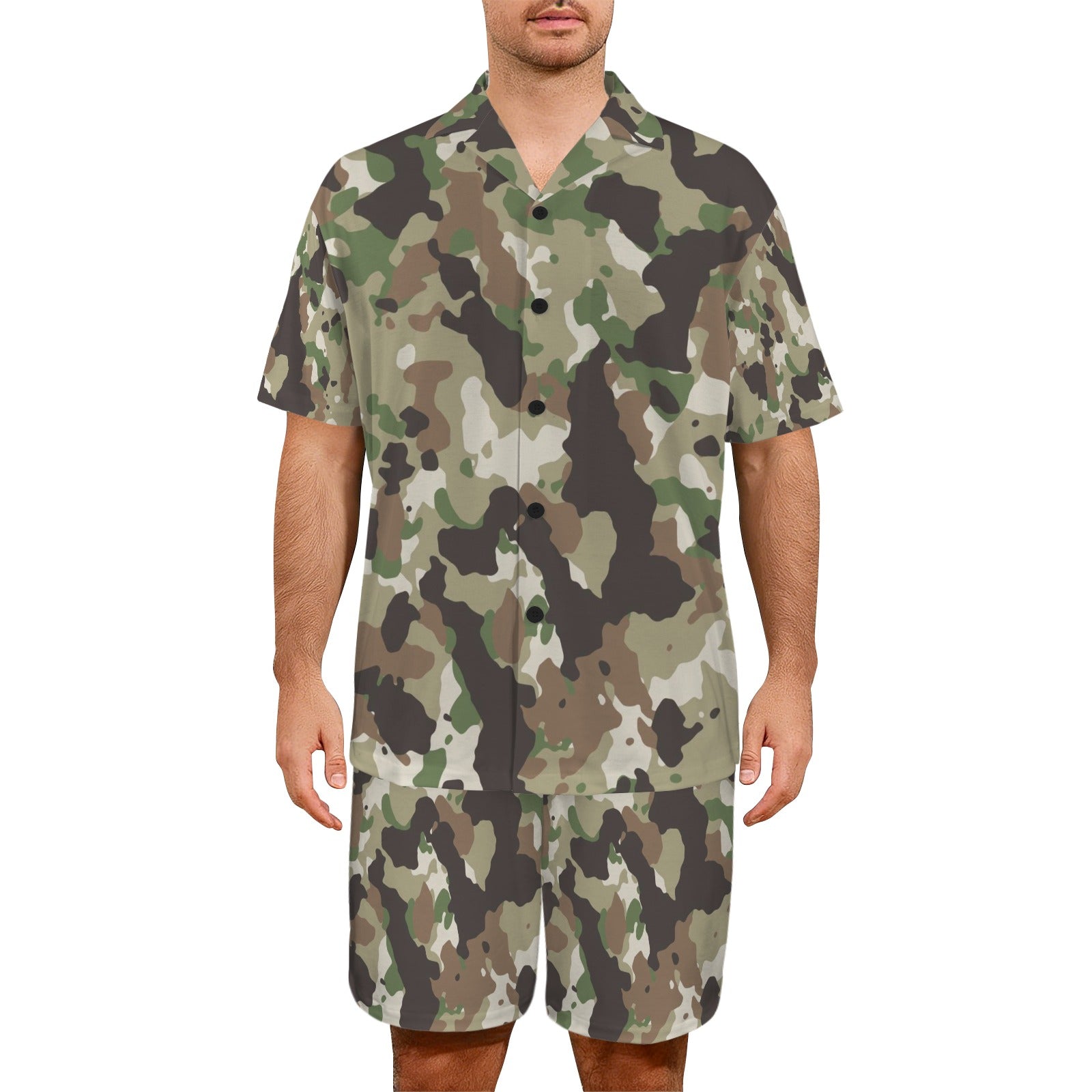 Camo Men's V-Neck Short Pajama Set (Made in USA，Ships to USA Only)