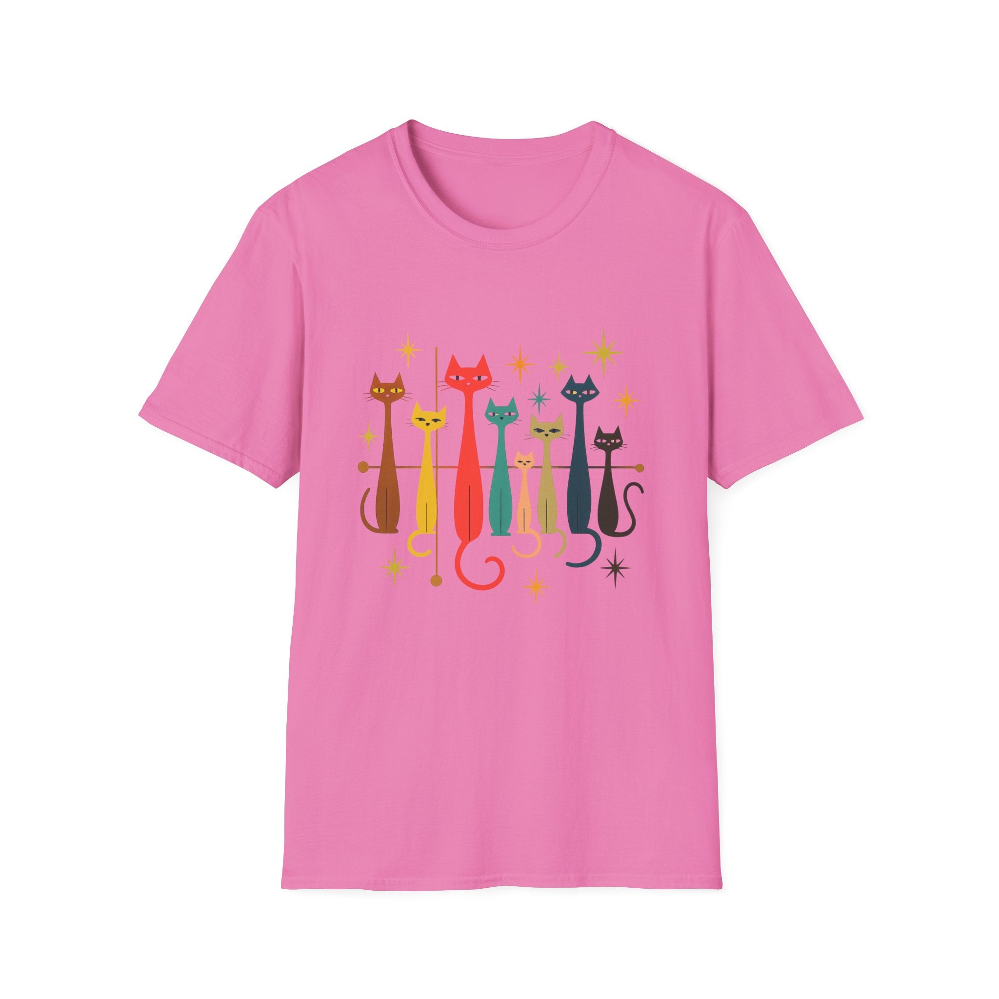 Retro Mid-Century Cats T-Shirt | Colorful Stylized Cat Illustration