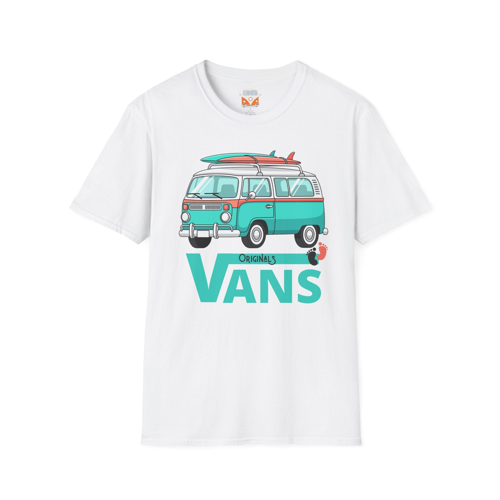 Retro Surf VW Van T-Shirt | Vintage Camper Bus Beach Tee Original Bare Feet