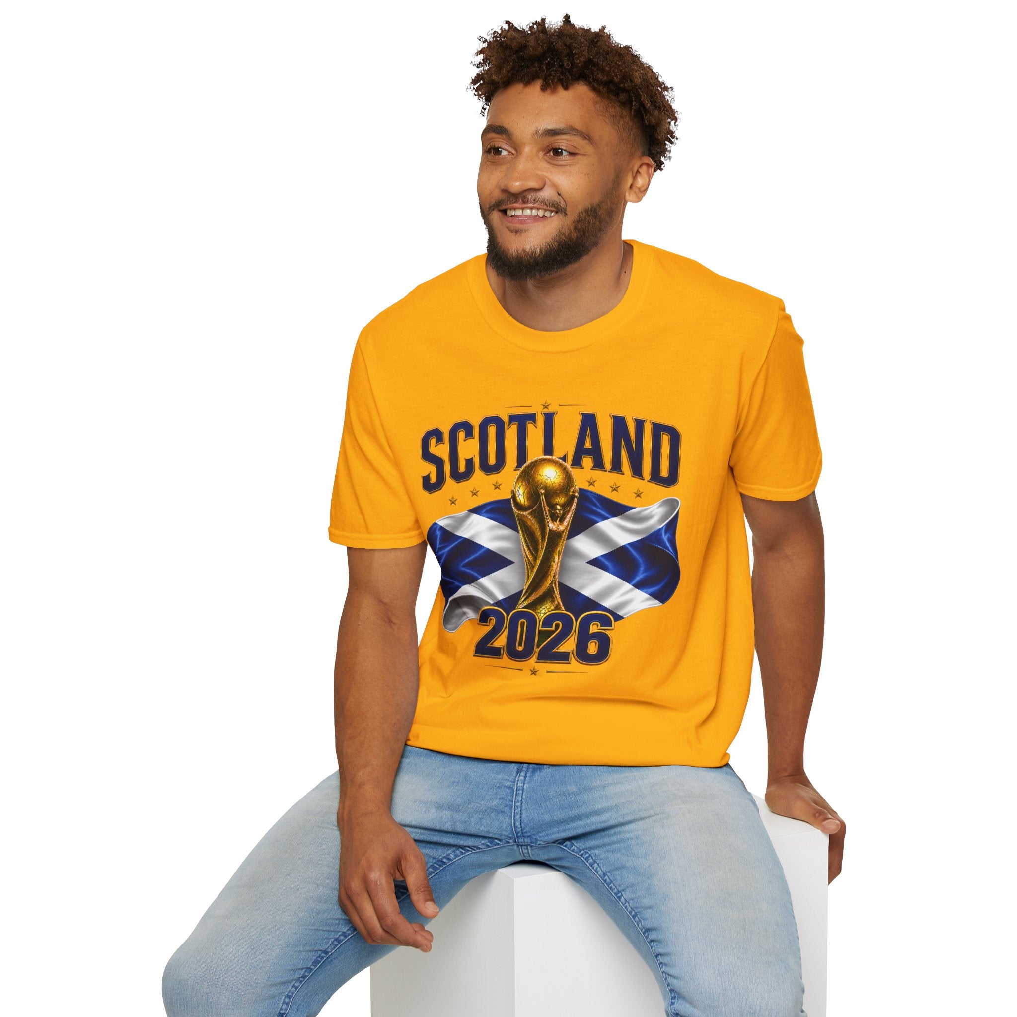 Scotland 2026 World Cup Soccer T-Shirt — Scottish Flag & Trophy Football Tee