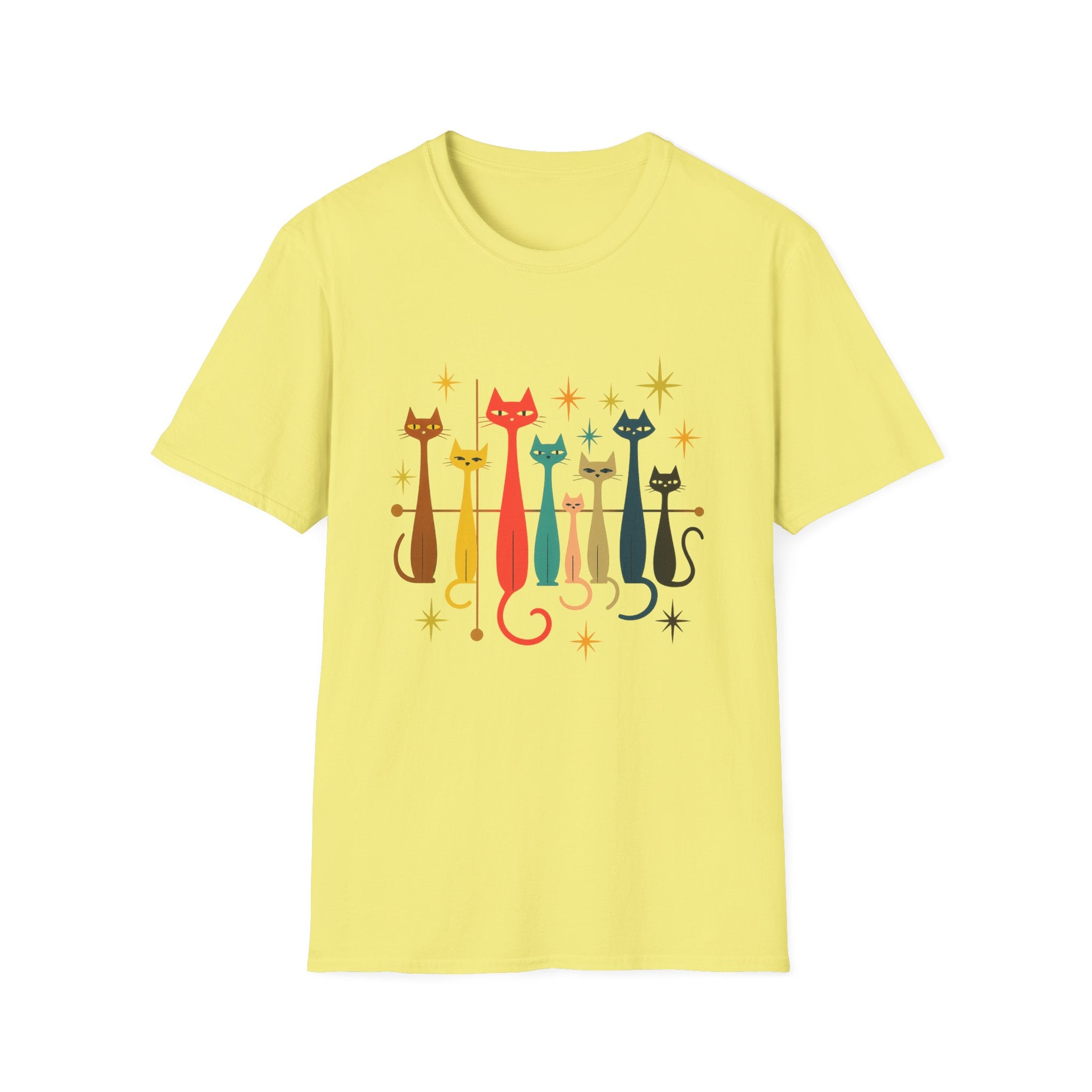 Retro Mid-Century Cats T-Shirt | Colorful Stylized Cat Illustration