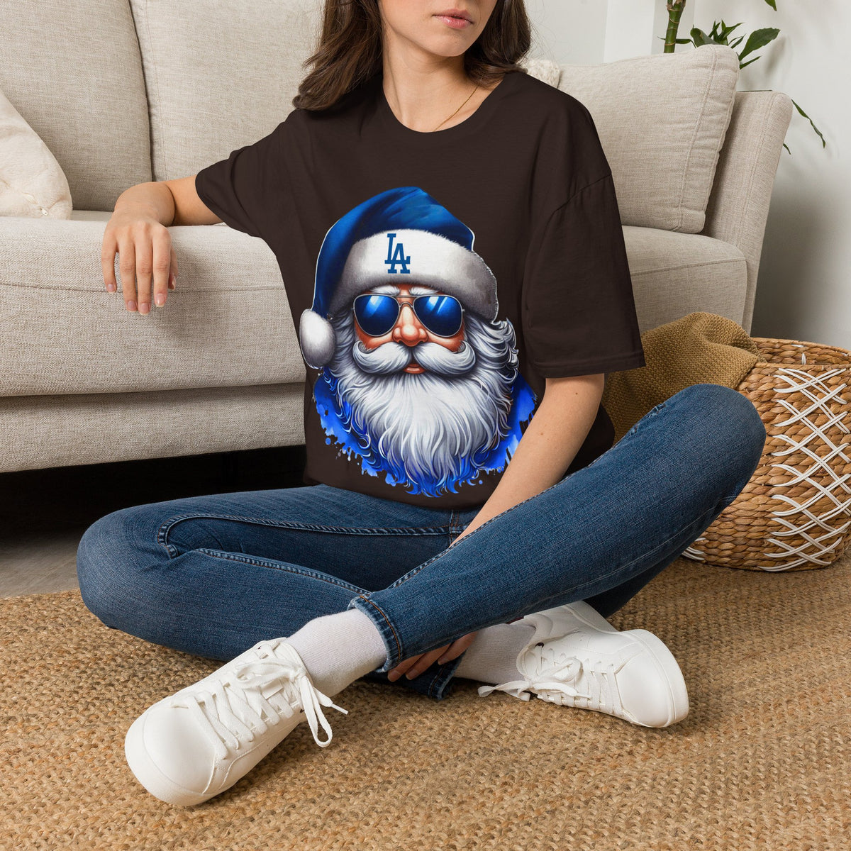 LA Dodgers Blue Santa T-Shirt — Cool Sunglasses Holiday Tee